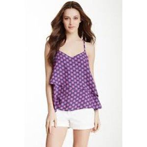 ELLA MOSS Draped Flutter RACERBACK CAMI Tank TOP Polka CIRCLES Blue Red  RAYON L
